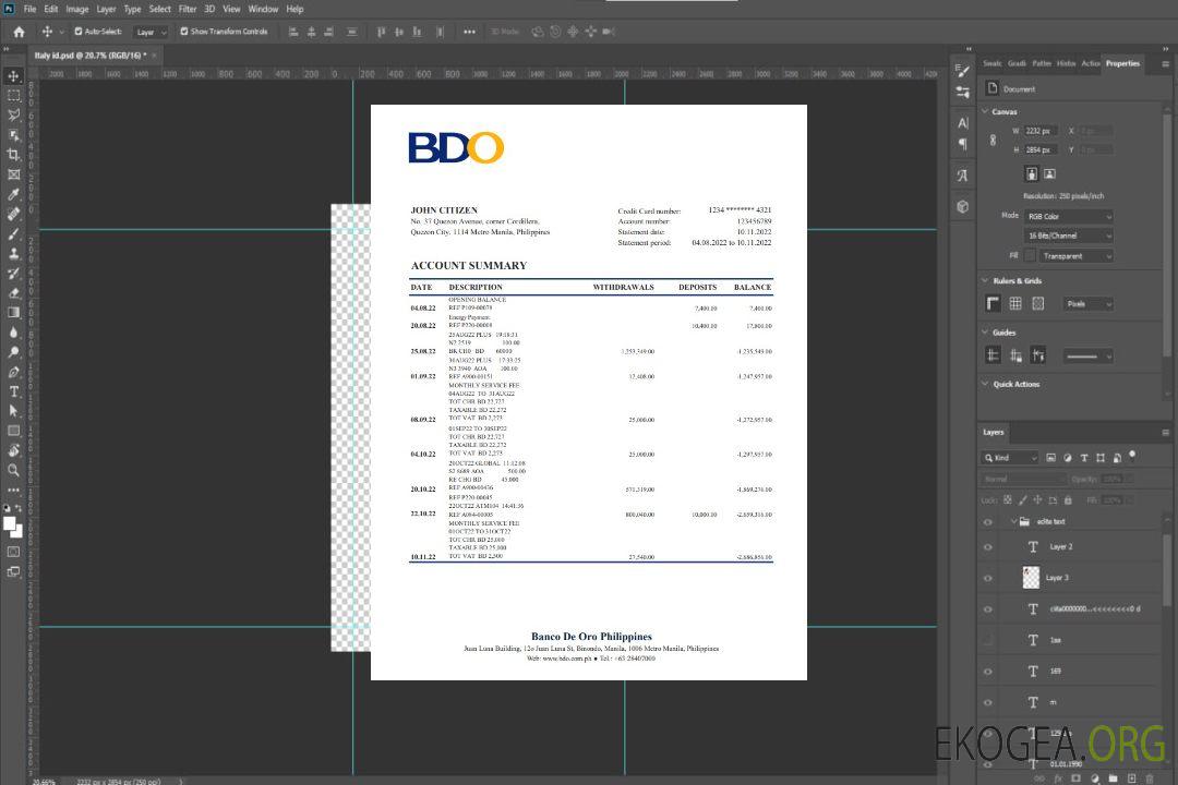 Relevé bancaire BDO des Philippines xls template